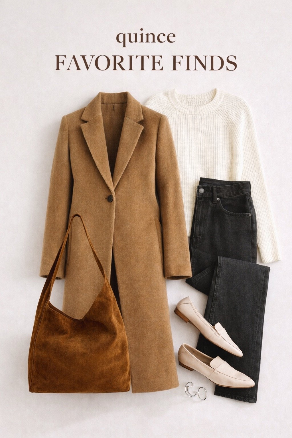 Quiet luxury done the right way @onequince A crisp cream knit layered with a classic wool cashmere single breasted coat, vintage wash denim, sleek loafers, and a rich suede shoulder bag. Timeless pieces you can mix, repeat, and wear for years without chasing trends. Everything linked on LTK for easy shopping. #Quince #QuincePartner 