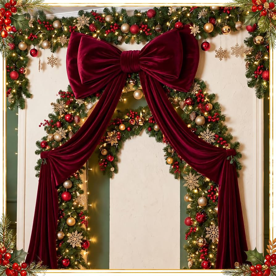 Yinder 50 x 79 in Giant Burgundy Christmas Velvet Bows for Outdoor Decor | Amazon (US)