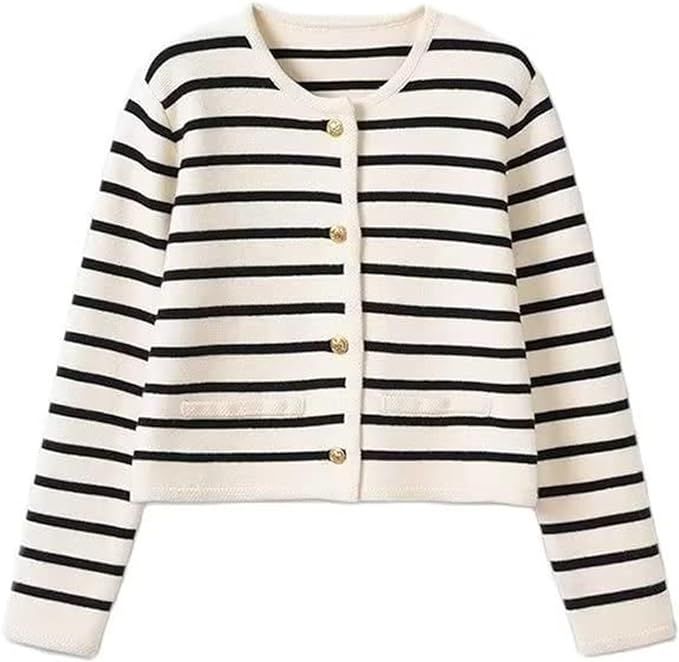 Lightweight Cardigans for Women Dressy Black White Striped Long Sleeve Single Breasted Casual Wom... | Amazon (US)