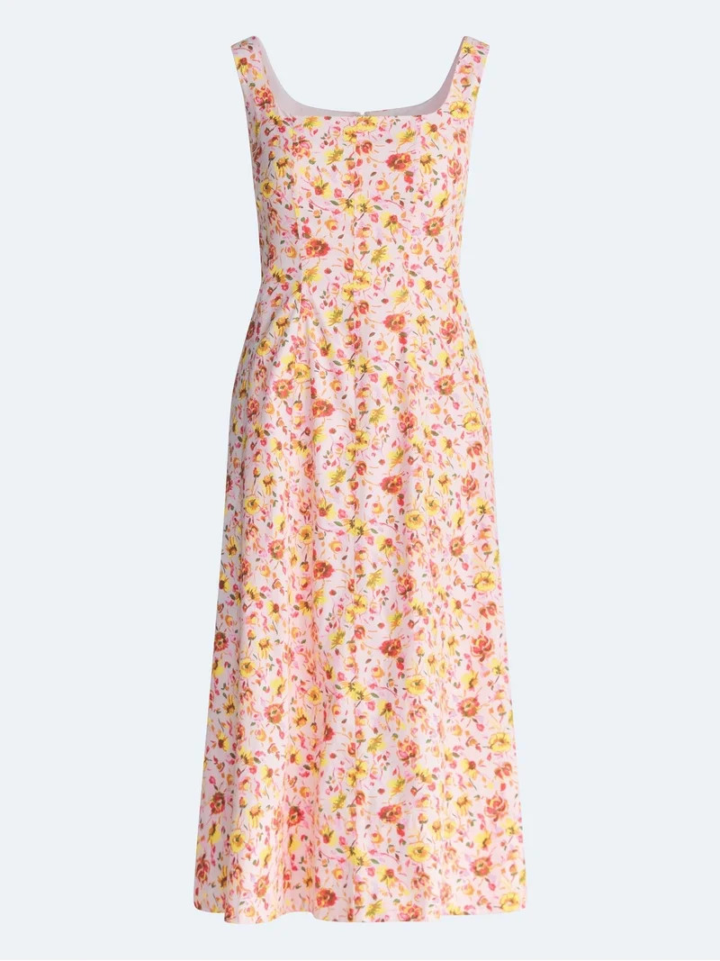 Free Assembly Women's and Women's Plus Square Neck Cotton Midi Panel Dress, Sizes XS-4X | Walmart (US)