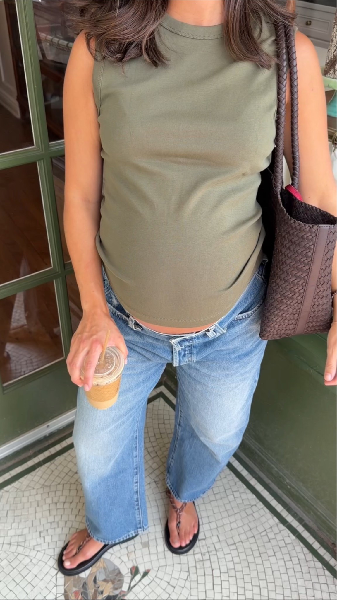 [8/3/26] coffee run at 36 weeks! 🤍 full outfit is @Madewell, linking everything below. Currently wearing size 30 short in barrel-leg jean in solstice wash and medium in ‘90s shell tank (100% cotton!!). Bag is a fav I’ve been using all summer in the color coffee bean styles with the clip-strap pouch.

#LTKxMadewell #LTKootd #LTKBump