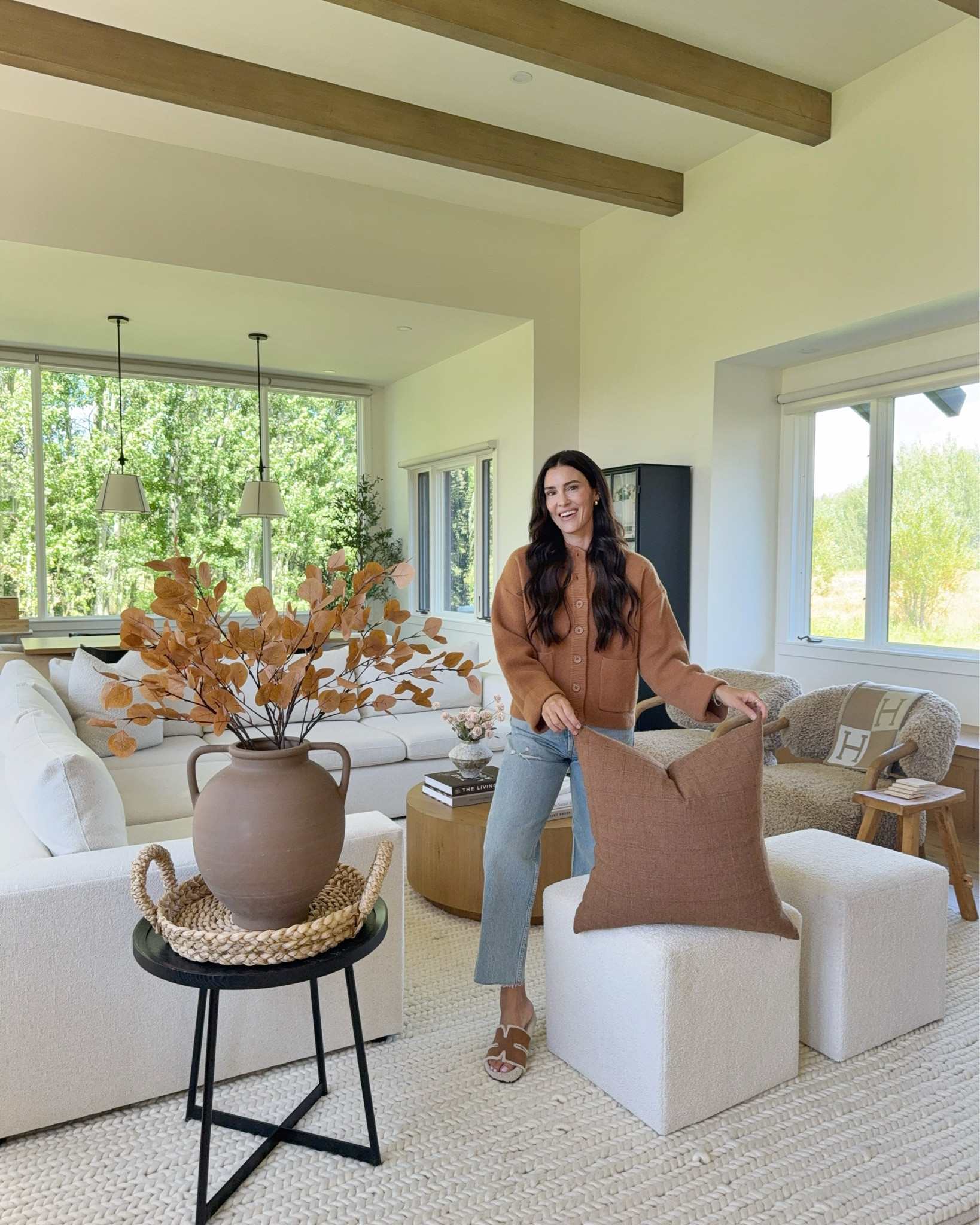 Fall living room and outfit details! Gimme all the brown!🤎🤎🤎 new pillow covers and sweater (s) from Amazon! 

Autumn
Home decor 

#LTKHome #LTKSeasonal #LTKFindsUnder50