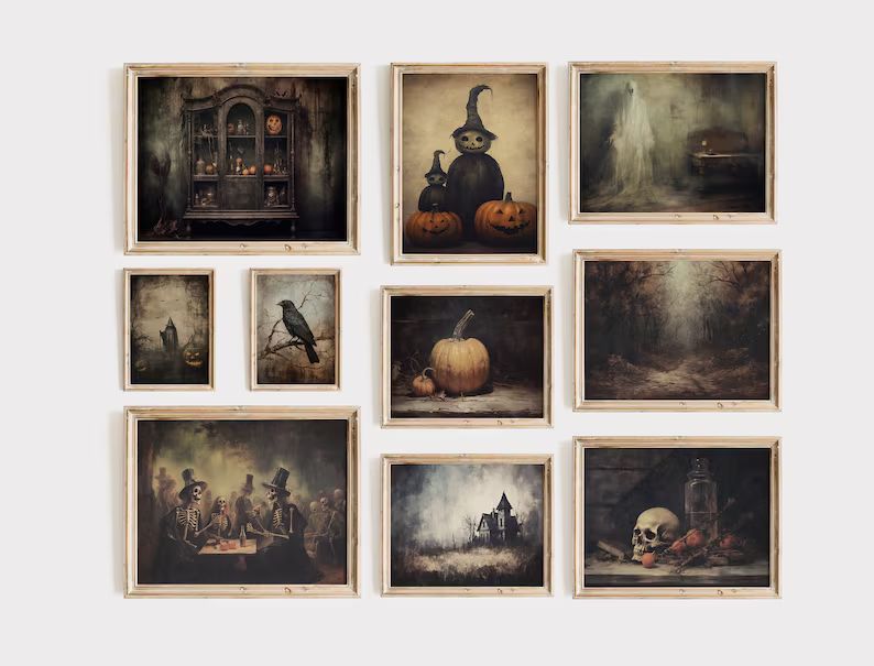 Halloween Gallery Wall Set of 10 Vintage Halloween Art - Etsy | Etsy (US)