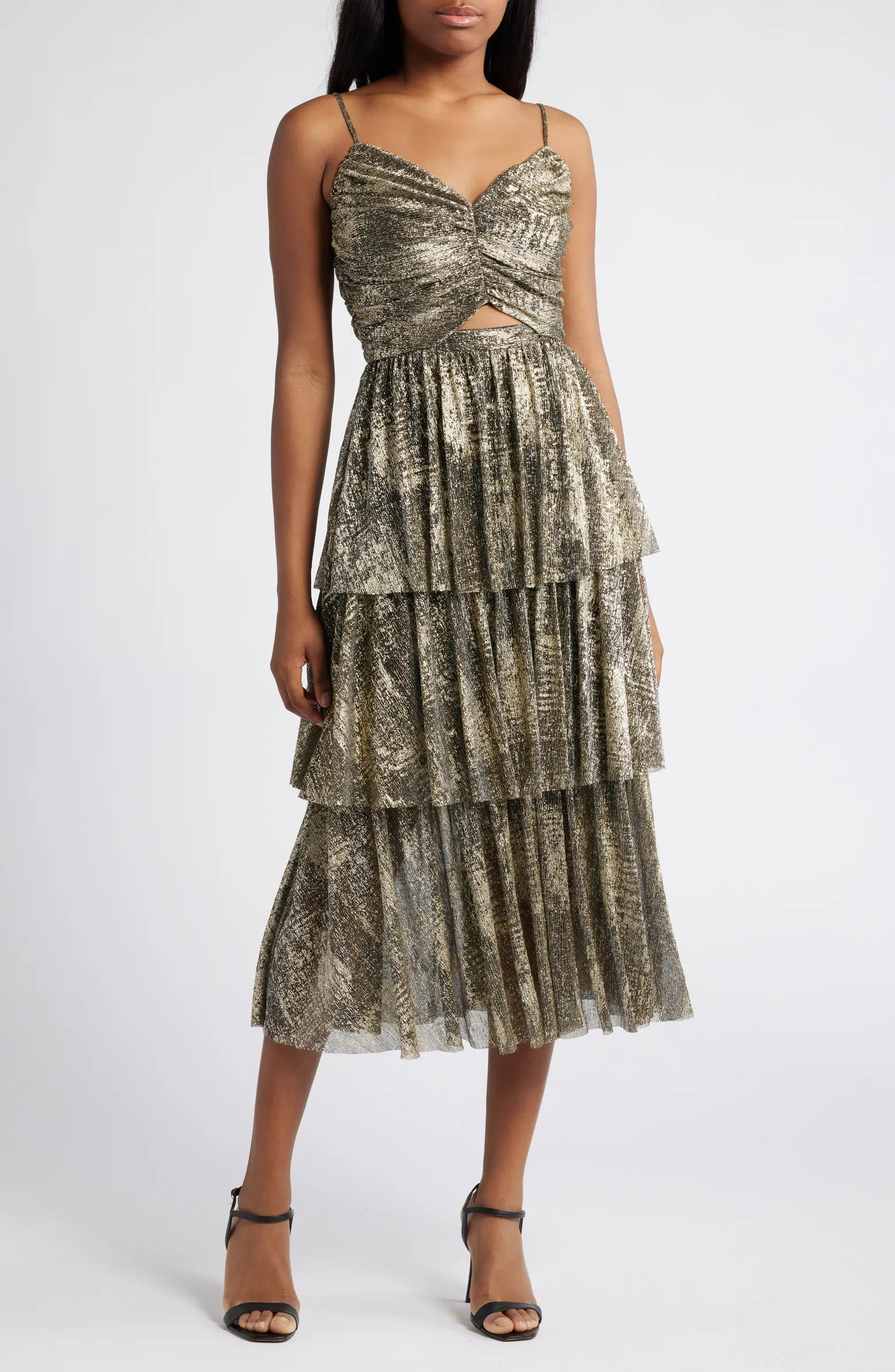 MOON RIVER Metallic Tiered Maxi Dress | Nordstrom | Nordstrom