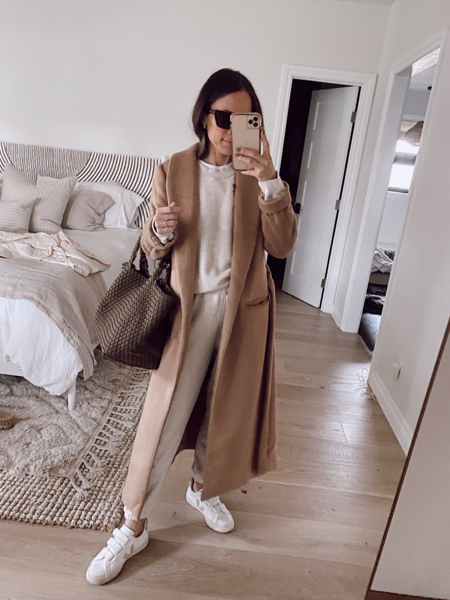 Winter outfit 
Sweatshirt + sweatpants 15% off with code SHANNONP15 
Camel Coat 
Veja Recife sneakers 

#LTKstyletip