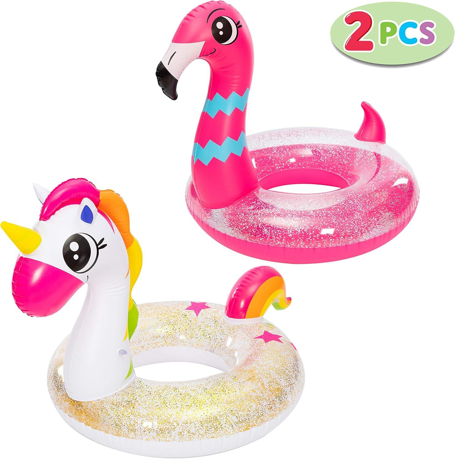 JOYIN Inflatable Unicorn & Flamingo Pool Float with Glitters 35.5” (2 Sets), Pool Tubes for Flo... | Amazon (US)