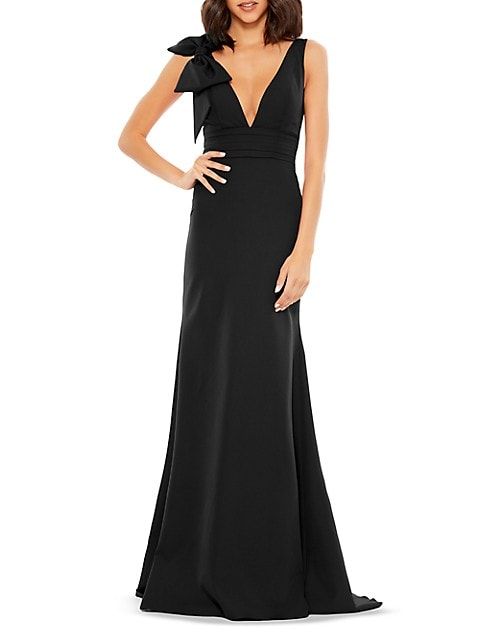 Bow V-Neck A-Line Gown | Saks Fifth Avenue