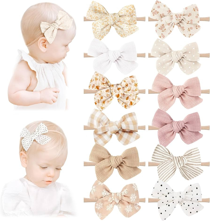 Niceye Handmade Hair Accessories: 12 Packs of Stretchy Nylon Headbands and Bows for Newborns, Inf... | Amazon (US)