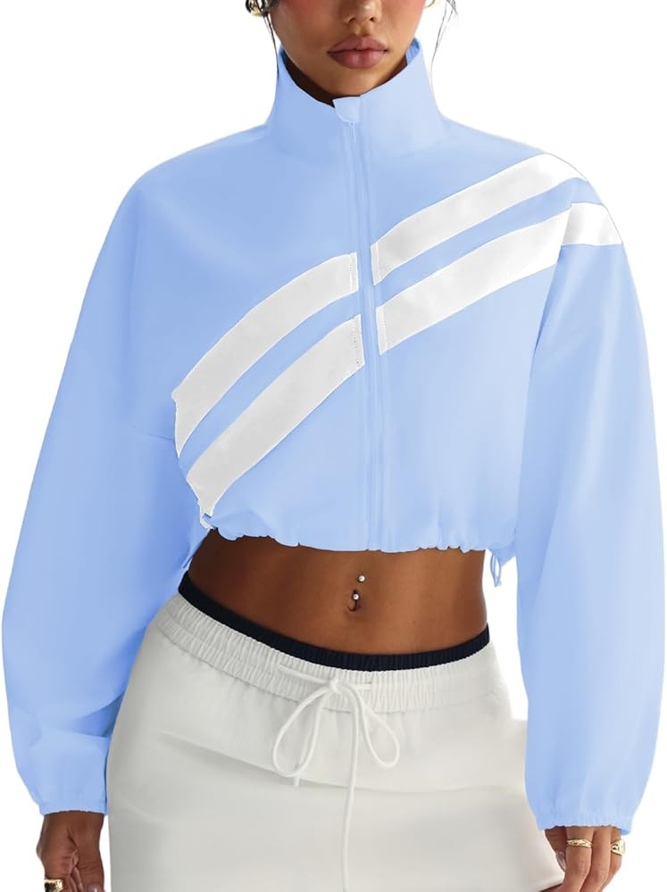 Women's Cropped Athletic Jacket Zip Up Lightweight Sun Protection Hiking Tops Long Sleeve Workout... | Amazon (US)
