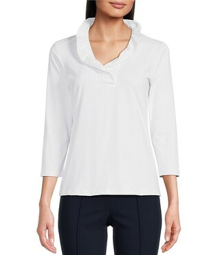 Durham 3/4 Sleeve Ruffle Top | Dillard's