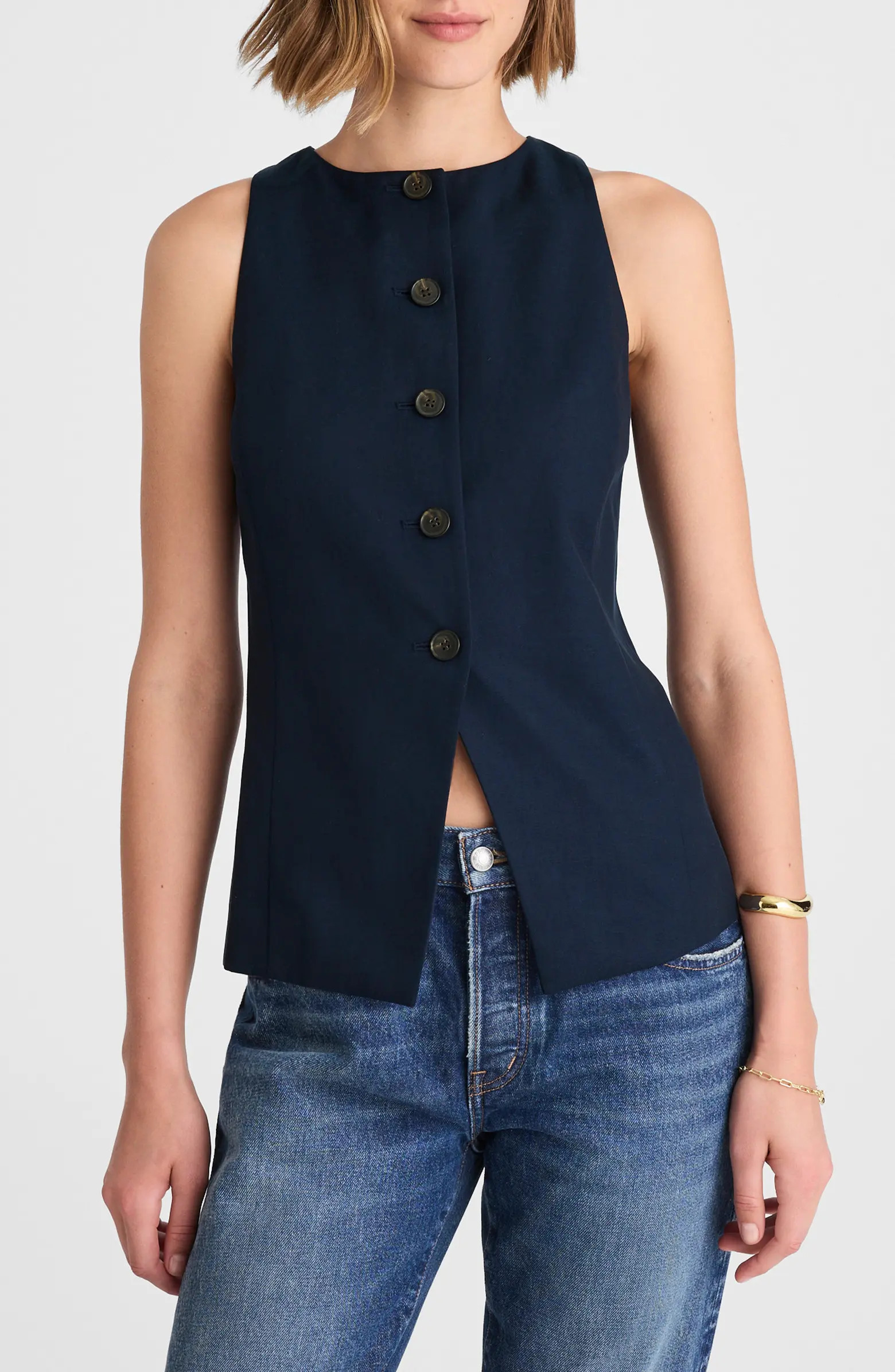 Crewneck Cutaway Drapey Twill Vest | Nordstrom