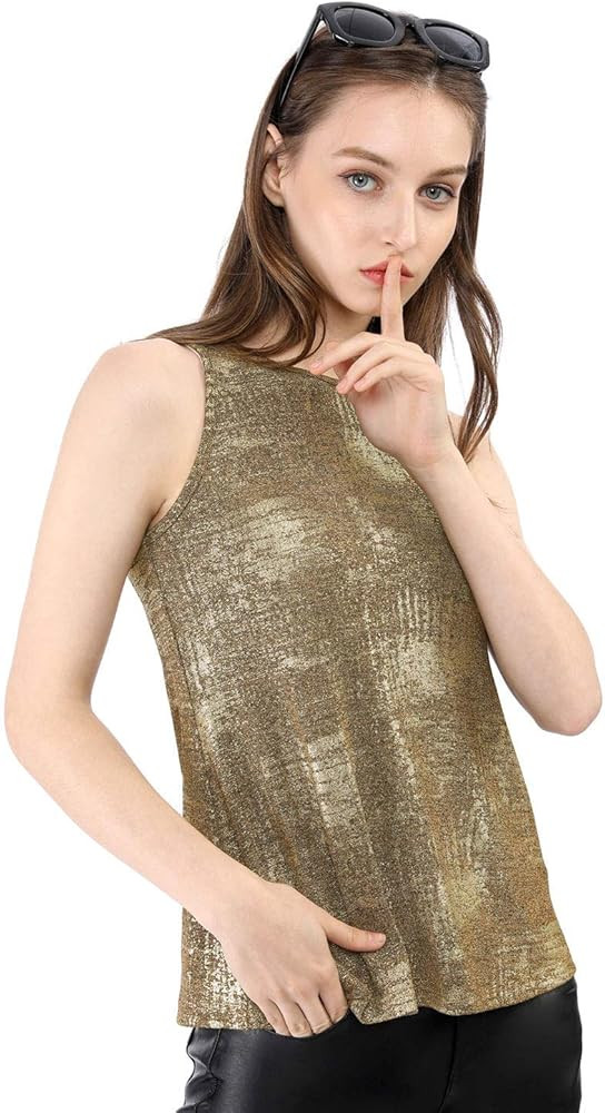 Allegra K Women's Christmas Party Shiny Sleeveless Camisole Club Shimmer Metallic Tank Top | Amazon (US)