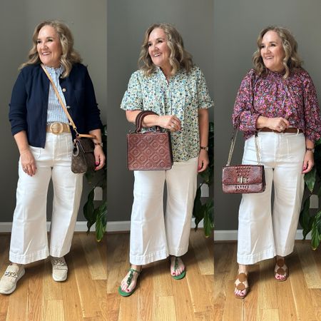 White denim in the popular Colette pant silhouette. I’m wearing a 32 petite. I wear a 31 in the regular length. Plus, I always size up in white jeans. 

 Cardigan size L
Striped blouse size L 10% off code NANETTE10
Floral eyelet blouse size XL 15% off code NANETTE15
Floral long sleeve size L
Shoes all tts. 

Spring outfits white jeans casual easter

#LTKmidsize #LTKover40 #LTKSeasonal