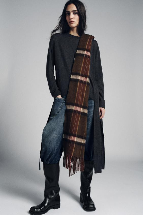 PLAID FRINGED SCARF | Zara US