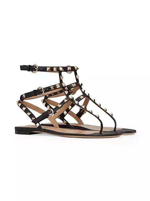 Valentino Garavani Rockstud Calfskin Flat Flip-Flop Sandals | Saks Fifth Avenue