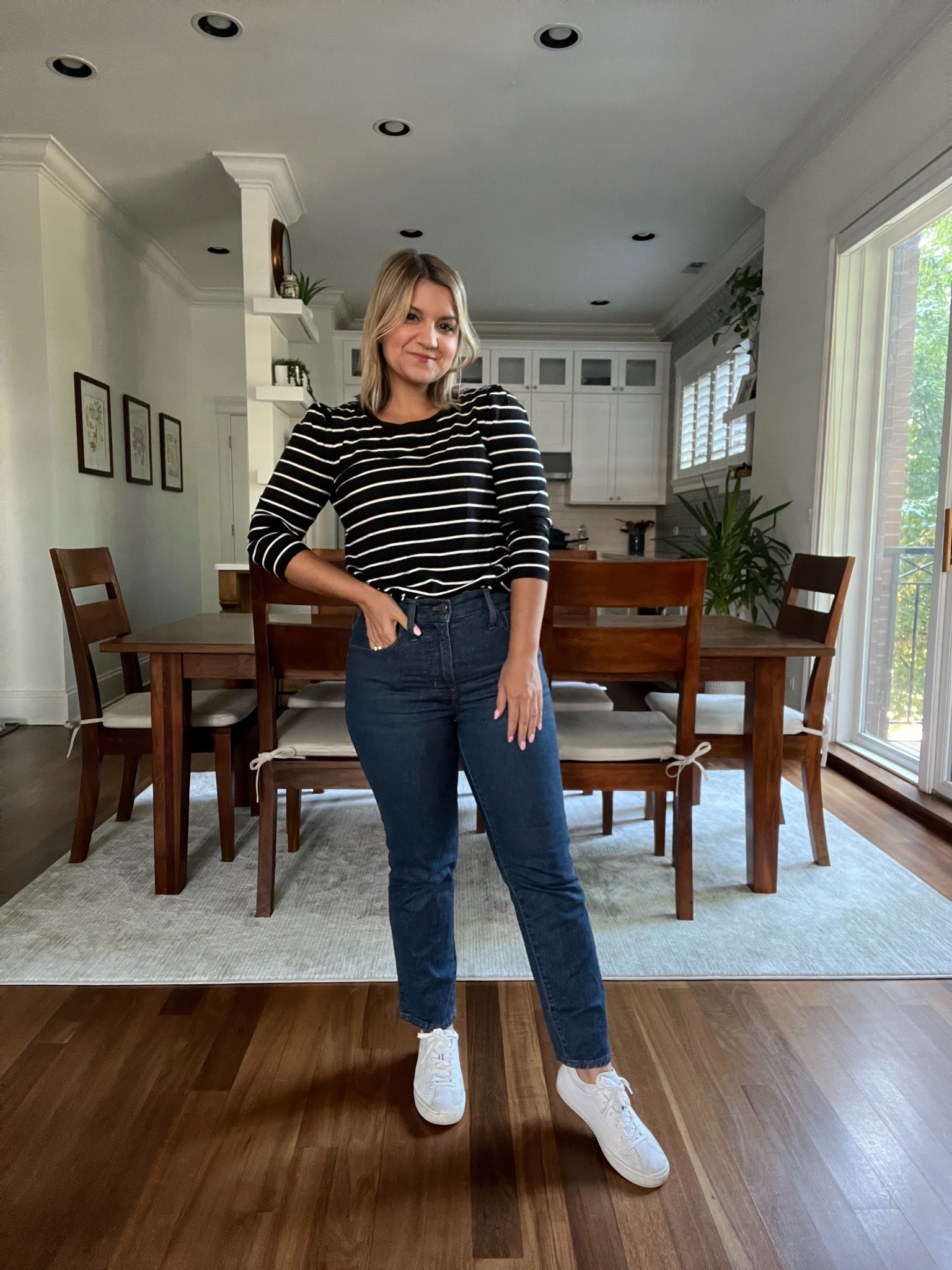 The perfect striped shirt - petite small
Straight leg jeans - petite 27 (25% off right now!)
Sneakers - LAKESHORELADY20

#LTKsalealert