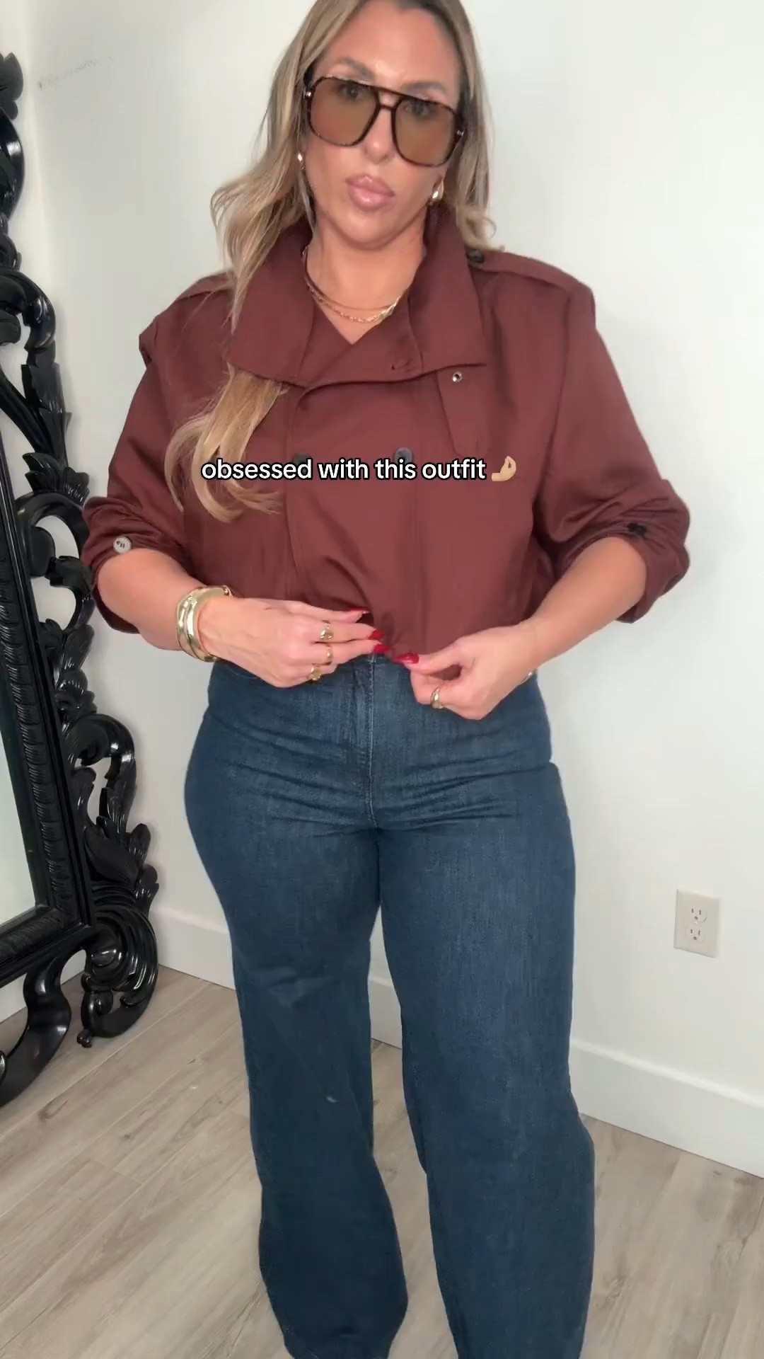 jacket L (dark red)
jeans 31 Tall (jeans are super stretchy) The Tall is really long (35 inch inseam) they touch the ground with 4 inch heels on. 



#LTKMidsize #LTKStyleTip #LTKFindsUnder100