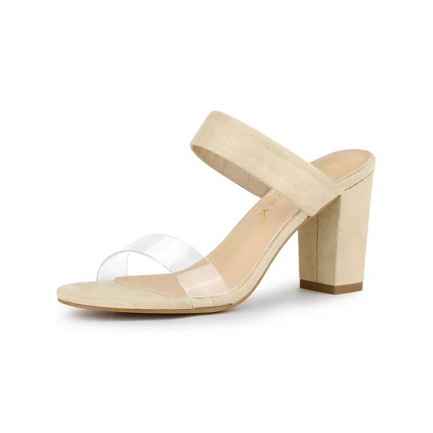 Allegra K Women's Dual Clear Strap Chunky Heels Mules Slides Sandals | Walmart (US)