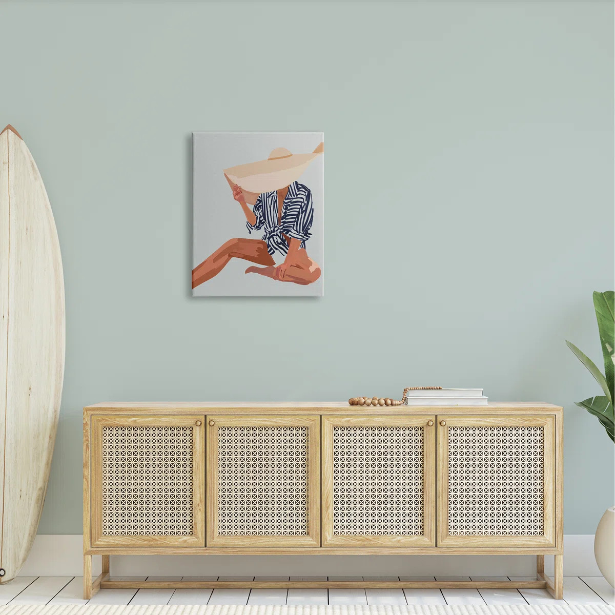 Woman Obscured By Sun Hat Summer Beach Portrait Oversized Stretched Canvas Wall Art by Amelia Noy... | Wayfair North America