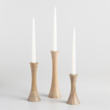 Flared Whitewash Wood Taper Candle Holder | World Market