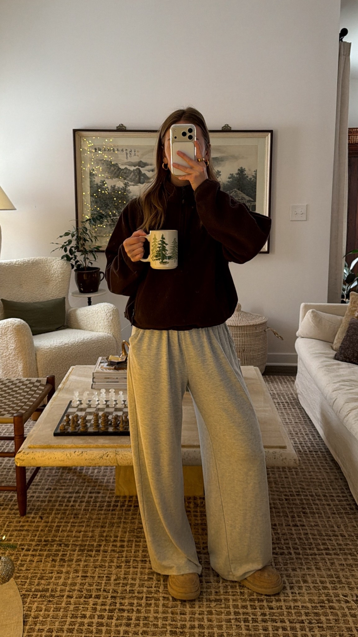 12/14/25 my morning lounge outfit, keeping things simple, cozy, and easy for a slow start to the day. I’m linking my Abercrombie grey lounge pants that are super comfortable and perfect for being at home, paired with my Aritzia brown quarter-zip fleece that I’ve been living in lately for chilly mornings. This is one of my favorite cozy combos for coffee, easing into the morning, and staying comfortable while still feeling put together.

#LTKootd #LTKHoliday #LTKmorningroutine