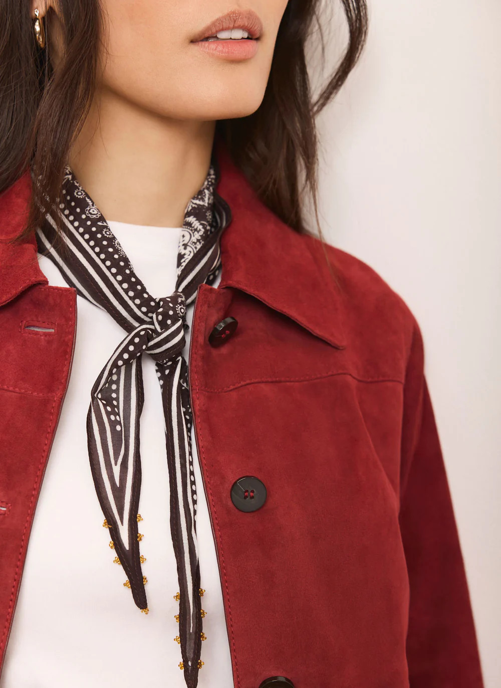 Brown Paisley Print Beaded Neck Scarf | Mint Velvet