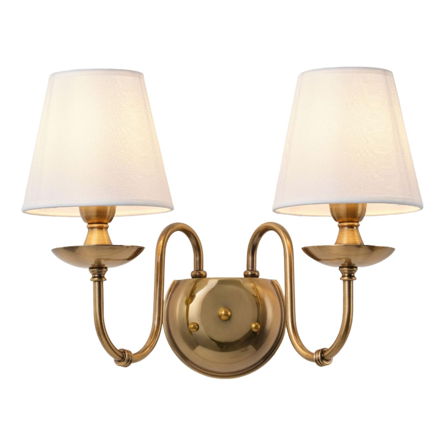 Aiwen 2-Light Bedroom Wall Lamps Polished Solid Brass Finish Wall Lights with White Flax Fabric S... | Amazon (US)