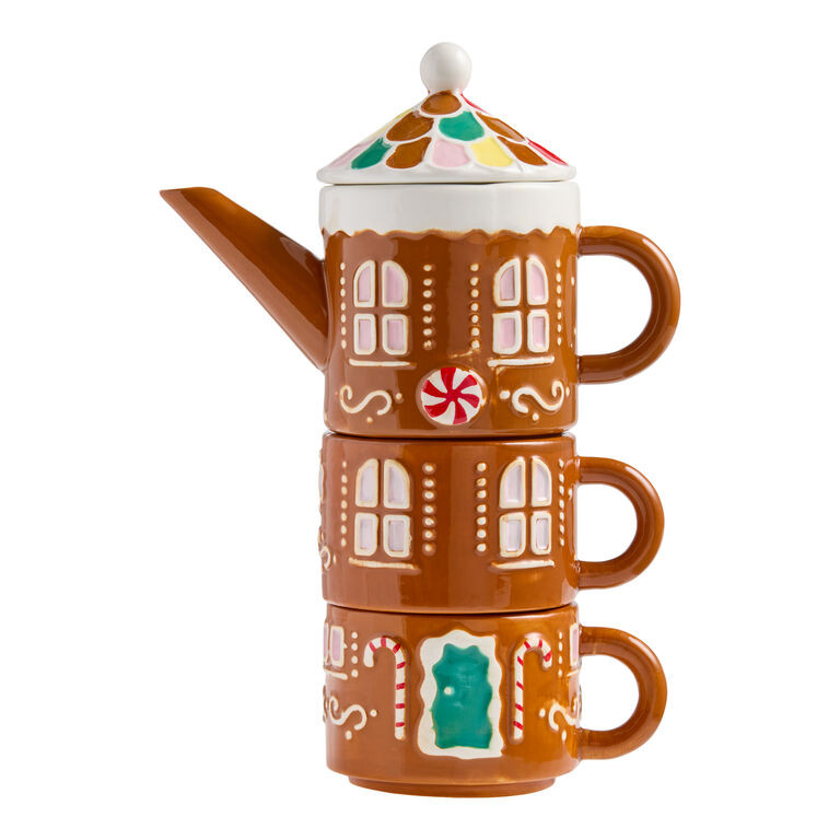 Gingerbread House Tea for Two Figural Teapot and Mugs Set | World Market