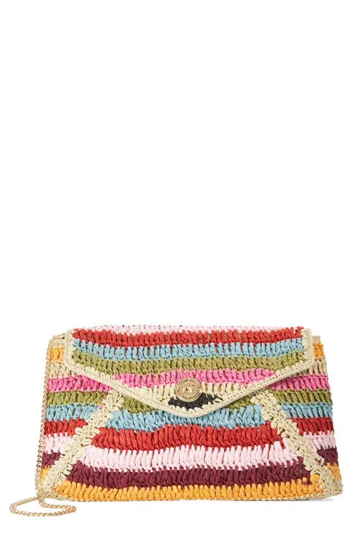 Dune London Essentials Stripe Straw Clutch in Multi-Synthetic at Nordstrom | Nordstrom