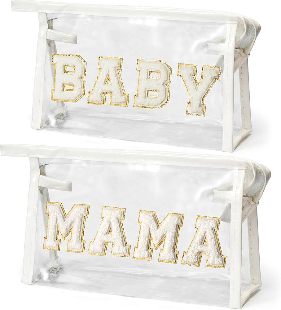 Preppy Patch Cosmetic Bag - 2P Summer MAMA BABY Chenille Letter Toiletry Bags Transparent Waterpr... | Amazon (US)