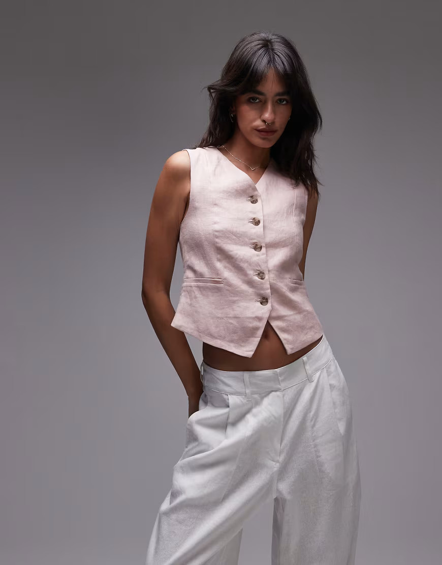 & Other Stories fitted linen waistcoat in pink | ASOS (Global)