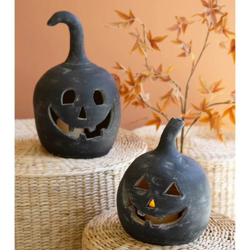 Decorative Black Pumpkin Lanterns 14"Tall \u2013 Set of 2 | Wayfair North America