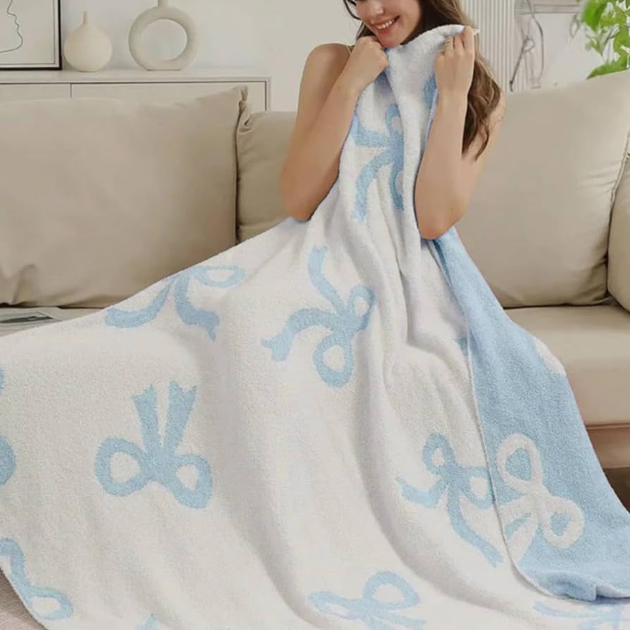 Bow Blanket Blue Bows Soft Throw Blanket Reversible Premium Cozy Fabric for Best Comfort - for In... | Amazon (US)
