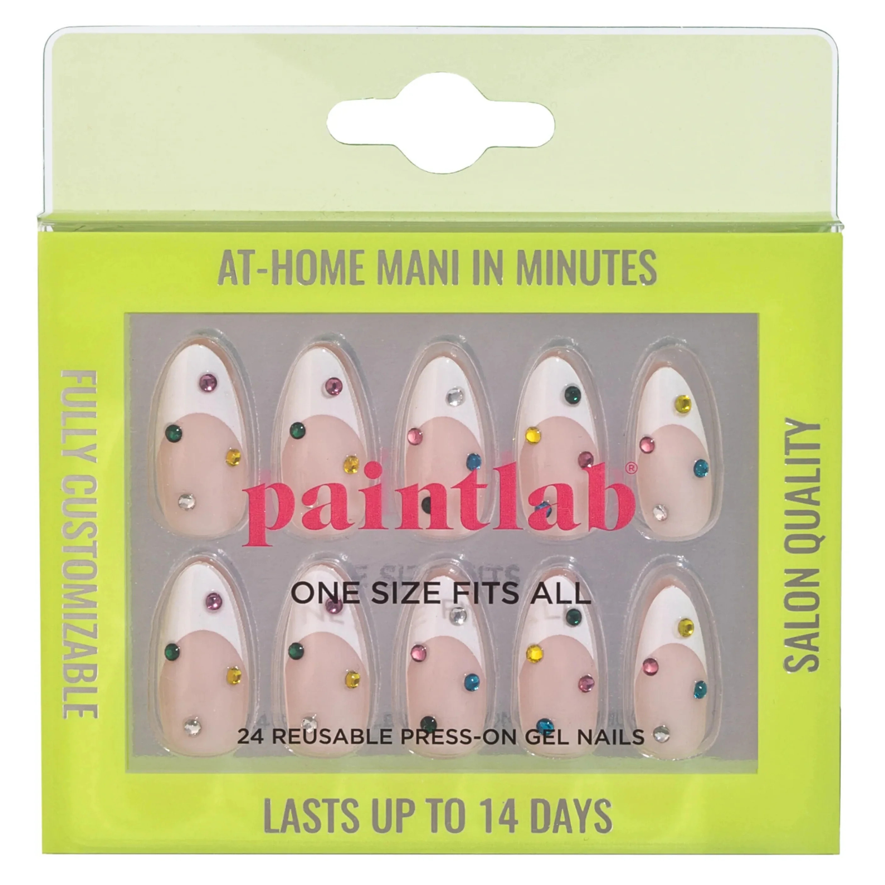 PaintLab Reusable Gel Press on Nail Art Kit, Almond Shape, Bejeweled, 30 Count | Walmart (US)