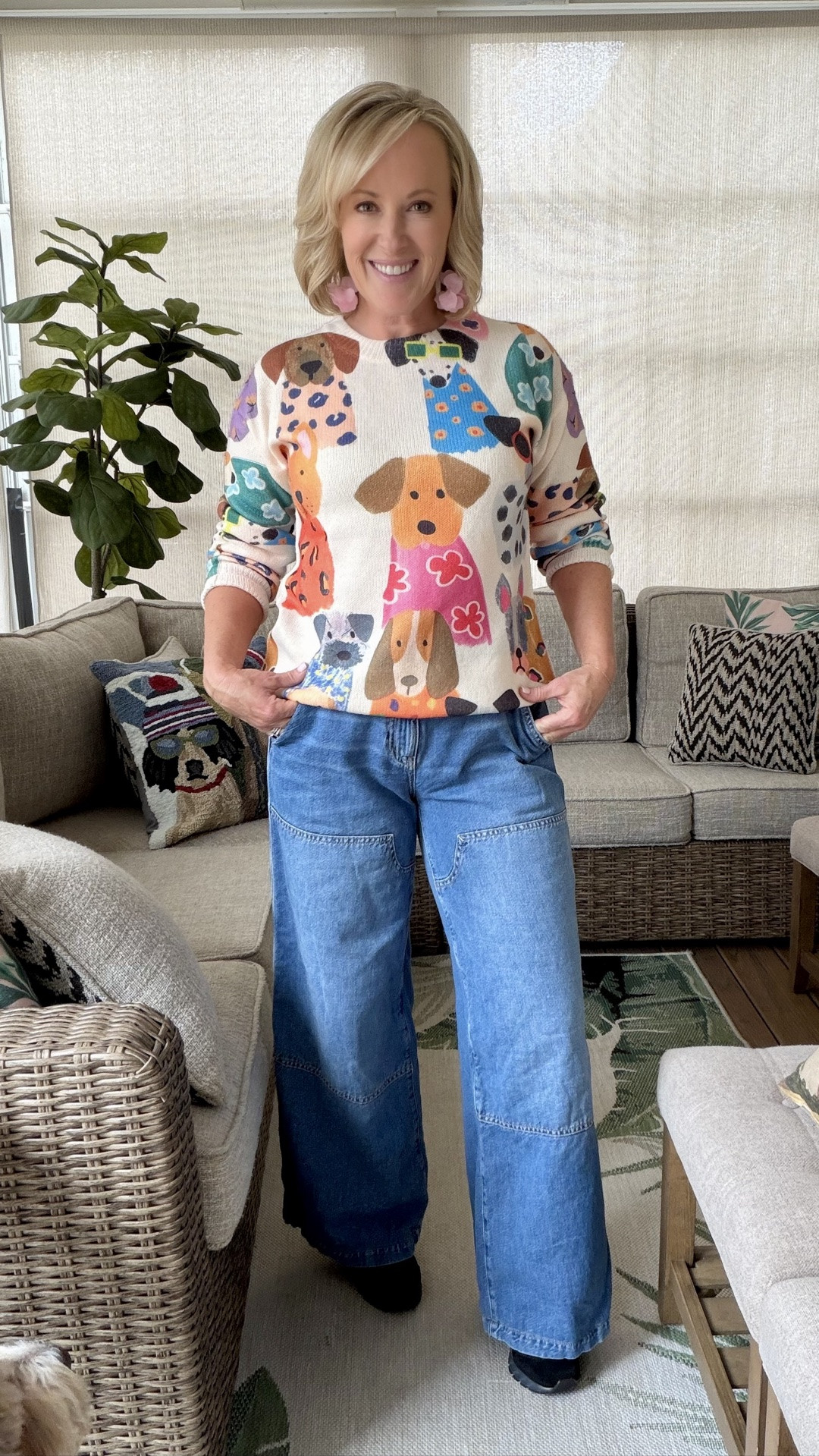 For all my fellow dog lovers… how fun is this sweater?! 🐶 This Amazon find is so lightweight and pairs well with jeans, black pants, leggings, and more! I styled it with my go-to wide leg AG Jeans, these colorful Amazon earrings, and my new favorite shoe for fall - these Sneex Ballerina Hybrid shoes. They make me excited to wear heels and add a sophisticated touch to any look. Shop my Tara Time outfit! 💜

#LTKSeasonal #LTKootd #LTKOver40