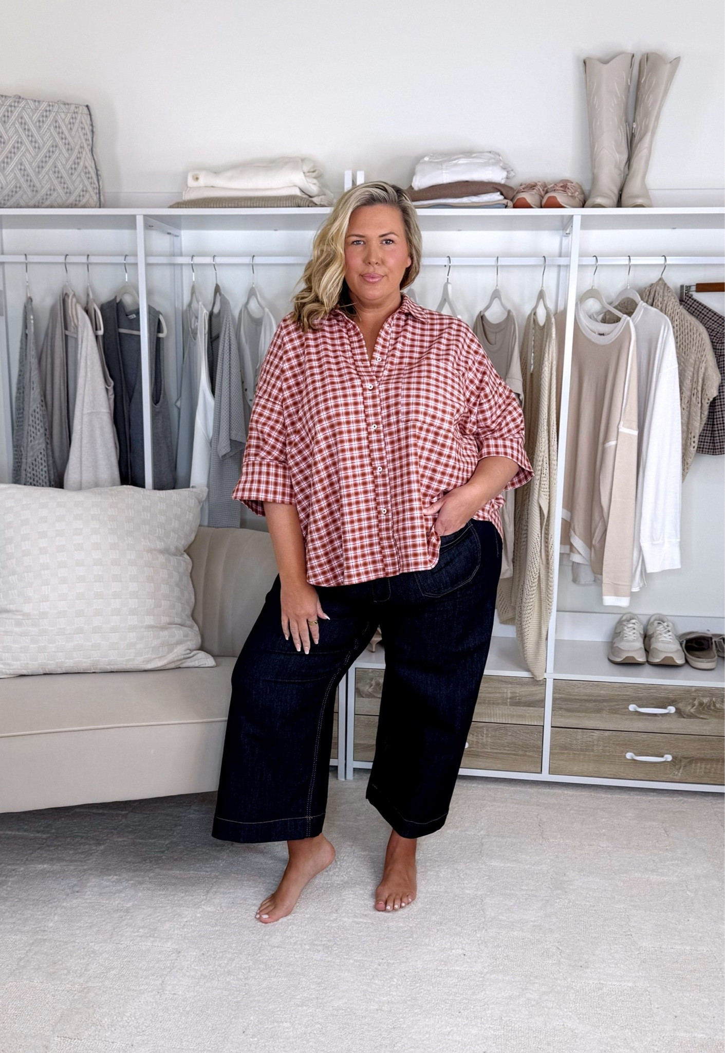 Anthro haul!! Wearing a 2X in all. The striped blue button up is a little tight around the hips so I’d size up. The jeans are a 18W and a little tight around the waist. Everything else fits true to size. Plus size, apron belly, fall fashion, outfit inspo, mom life

#LTKMidsize #LTKPlusSize #LTKSeasonal