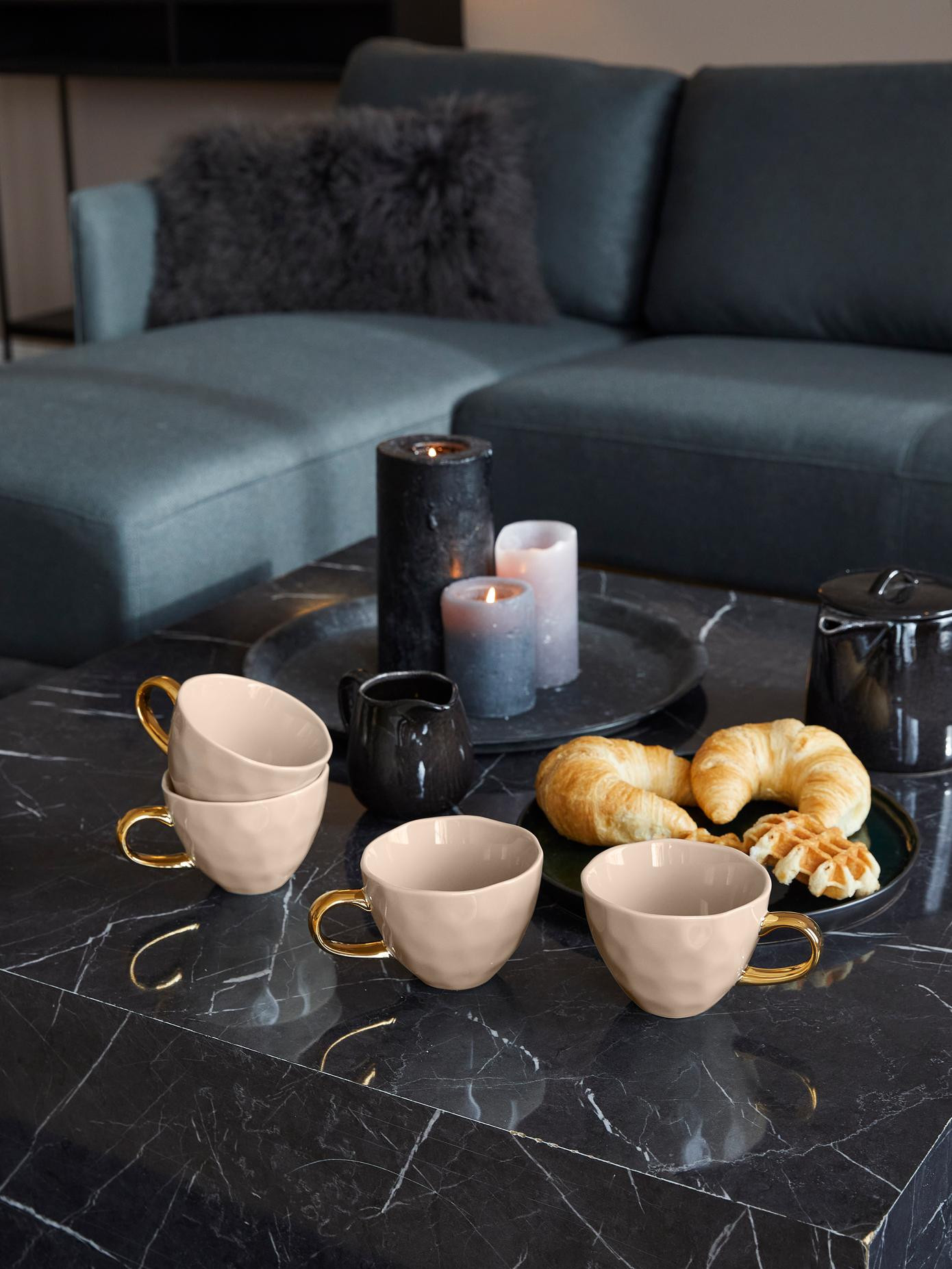 Tasse Good Morning in Grau mit goldenem Griff | WestwingNow EU