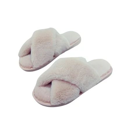 Ferndule Women s Plush Lining Fuzzy Slippers Bedroom Non-slip Open Toe Home Shoes Lightweight Flat C | Walmart (US)