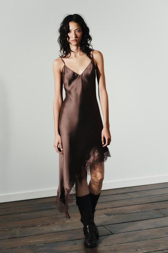 SATIN EFFECT LACE DRESS | Zara US