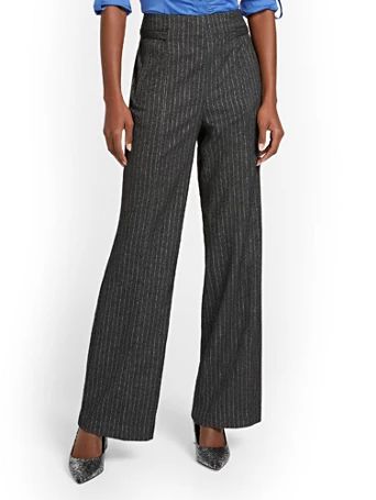 NY & Co Women's Pinstripe Wide-Leg Pants Grey Size Small Spandex/Polyester/Rayon | New York & Company