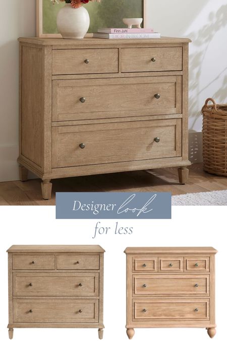 Designer look for less dresser, pottery barn dupe, pottery barn furniture, nightstand, wood chest, three drawer chest, home decor, neutral home

#LTKhome
