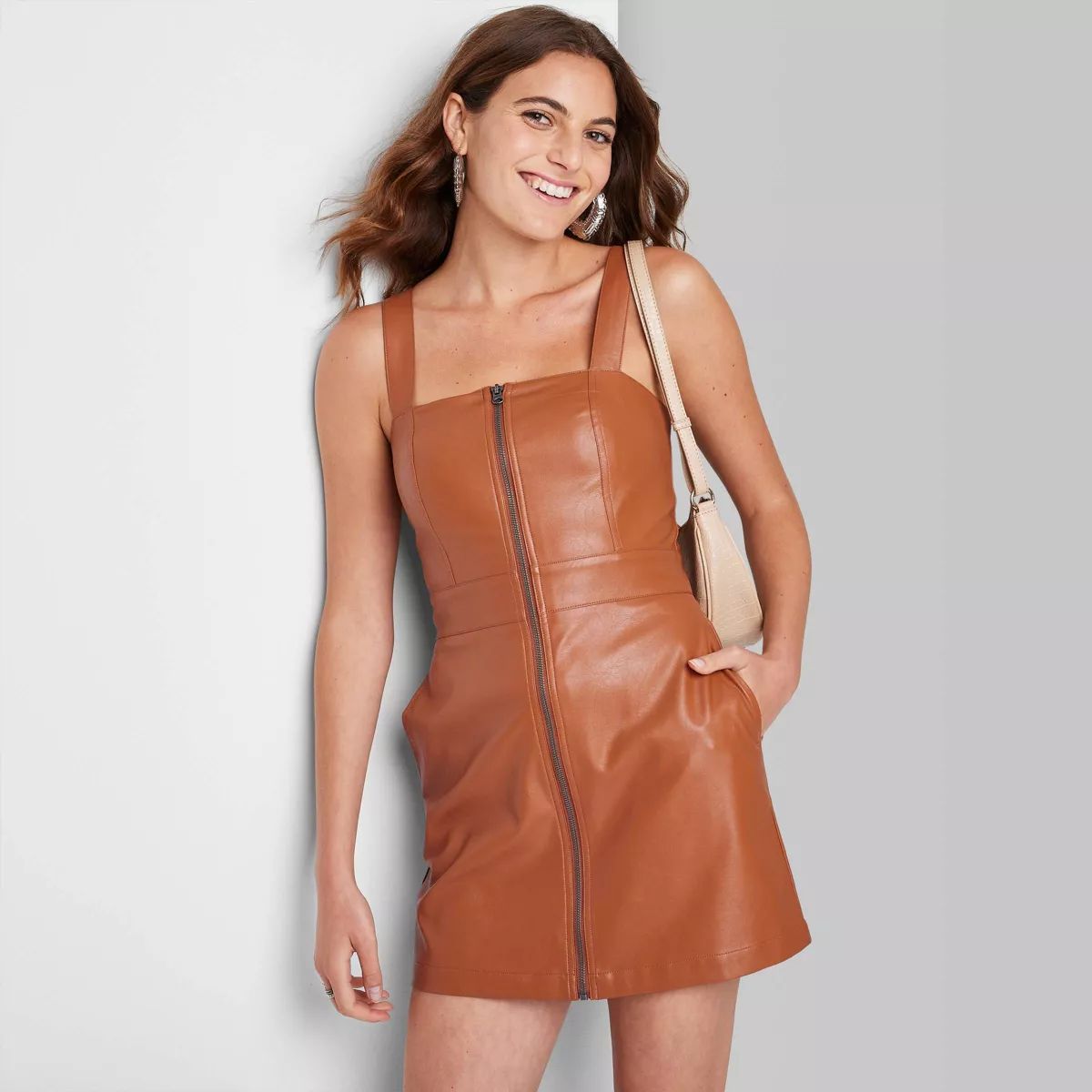Women's Faux Leather Zip Front Mini Pinafore Dress - Wild Fable™ | Target