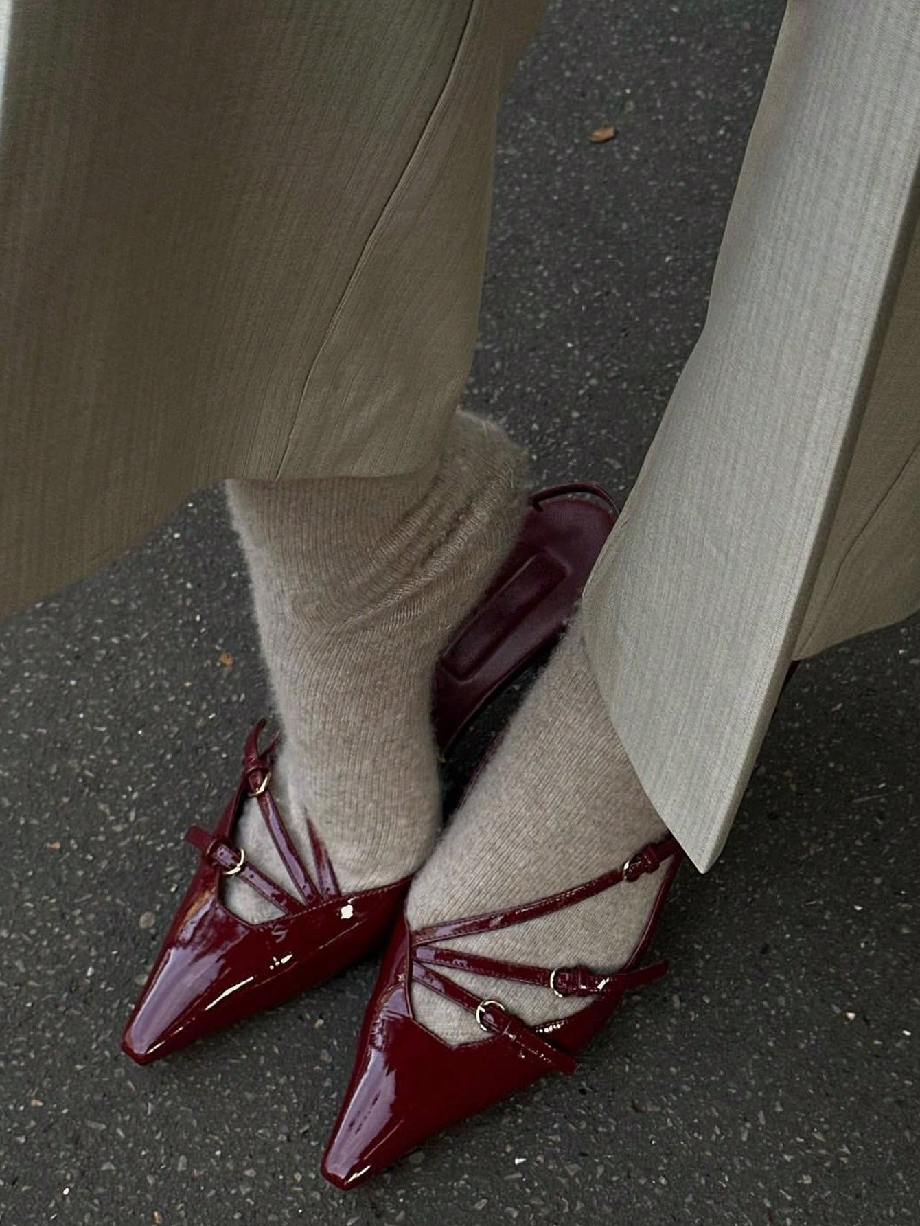 Kitten Heels For Women Slingback Low Heels Pointed Closed Toe Patent Leather Buckle Heeled Sandal... | SHEIN