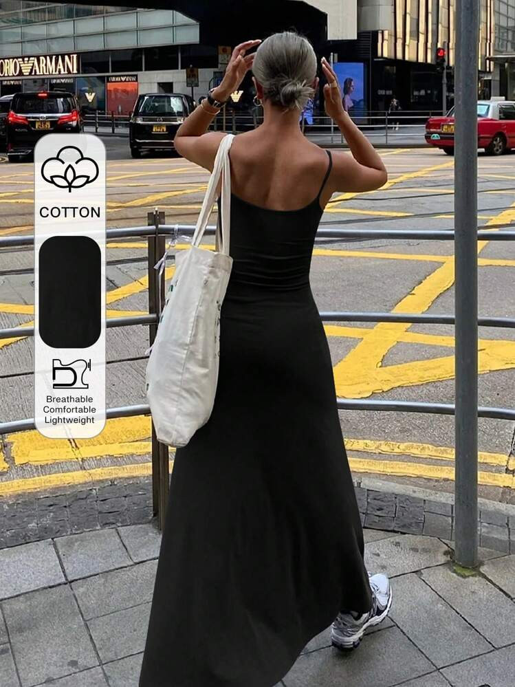 Livesso New Summer Women Solid Color Long Casual Beach Resort Dress Maxi Dress | SHEIN
