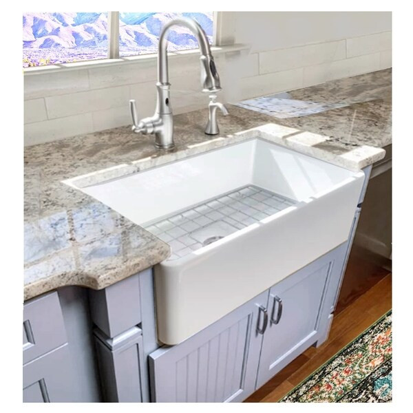 Highpoint Collection 30-inch Fireclay Farmsink with Grid and Drain | Bed Bath & Beyond