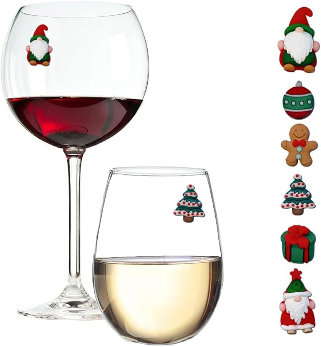 Simply Charmed Christmas Gnome Wine Glass Charms - Set of 6 Magnetic Drink Markers for Stemless G... | Amazon (US)