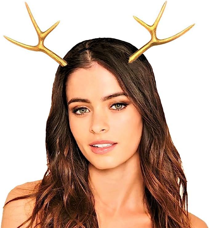 JeVenis Luxury Reindeer Antler Headband Gold Deer Headband Festival Wear Party Hats (One Size, Go... | Amazon (US)
