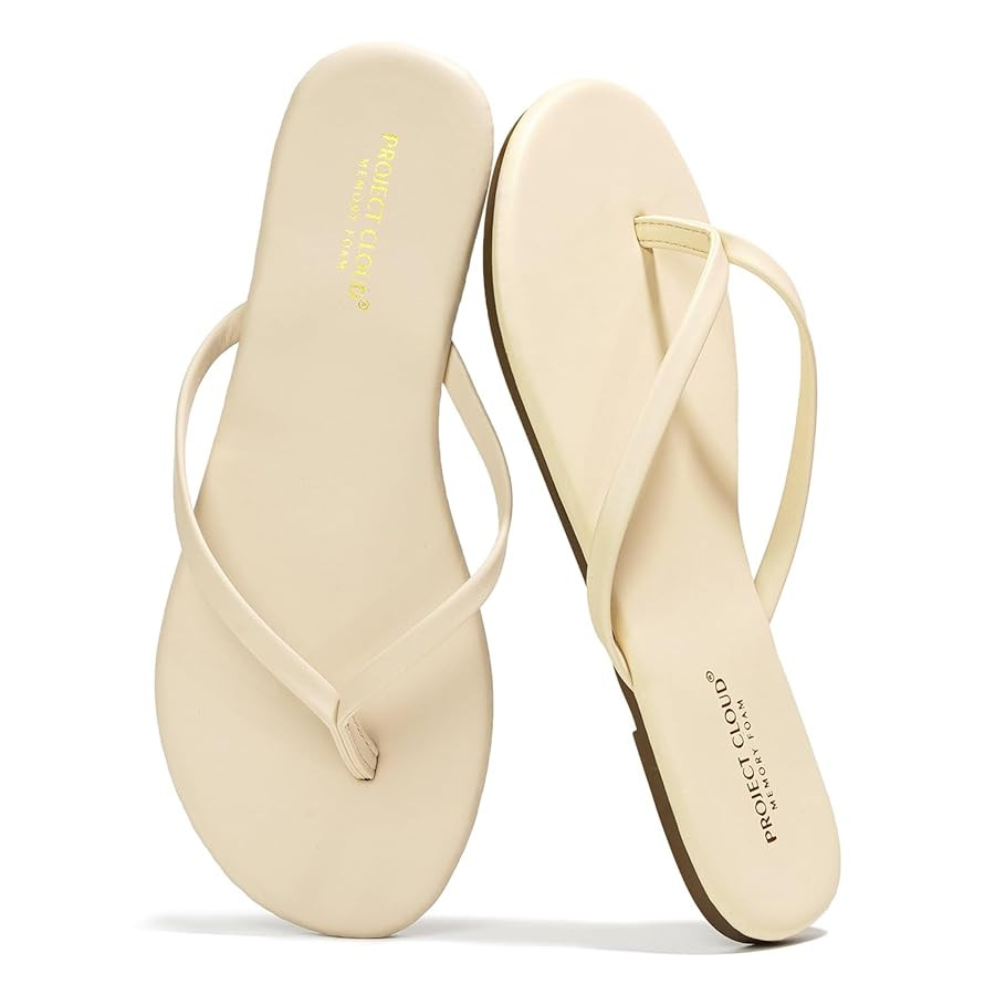 Project Cloud Flip Flops for Women - Memory Foam Flats Summer Sandals for Women 2025 - Vegan Leat... | Amazon (US)