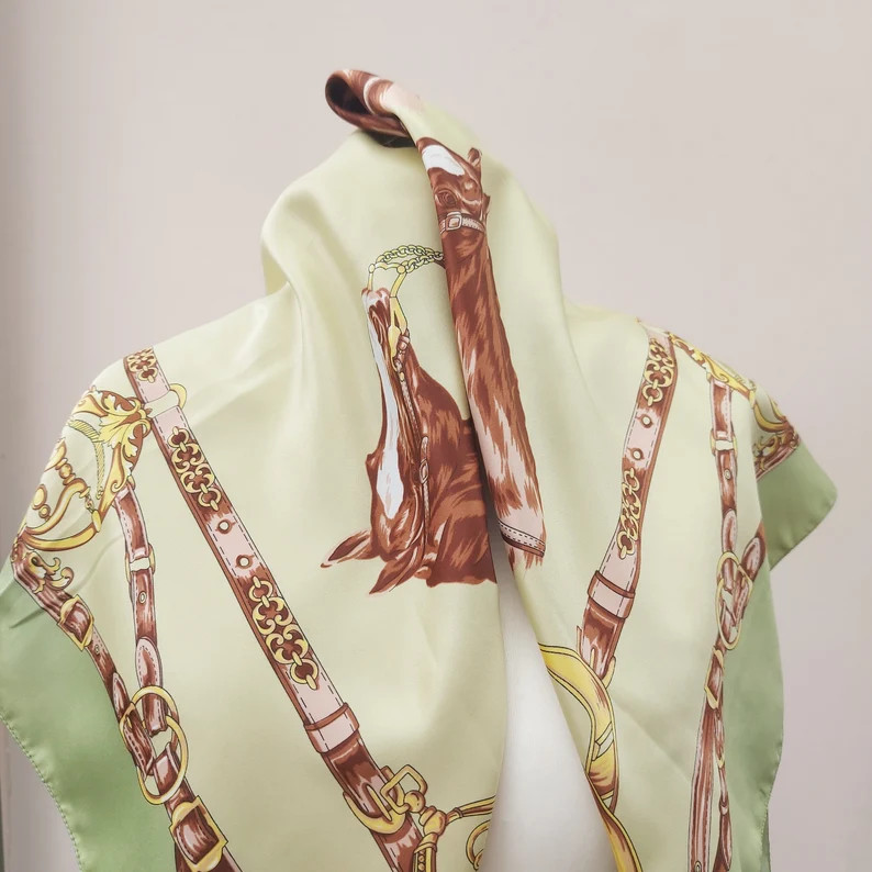 Vintage Equestrian 1960’s Scarf - Beautiful Pistachio Coloured Scarf - Large scarf in great con... | Etsy (US)