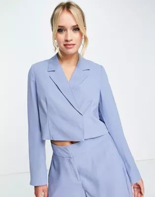Vero Moda tailored cropped suit blazer co-ord in blue | ASOS (Global)